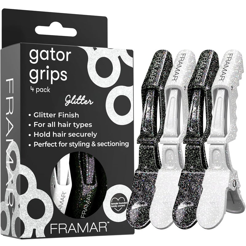 FRAMAR Glitter Hair Clip Set  Alligator Clips For Hair Styling Hair Styling Clips Sectioning Glitter Accessories for Women Glitter Hair Clips For Women Styling Salon Hair Clips  4 Pack