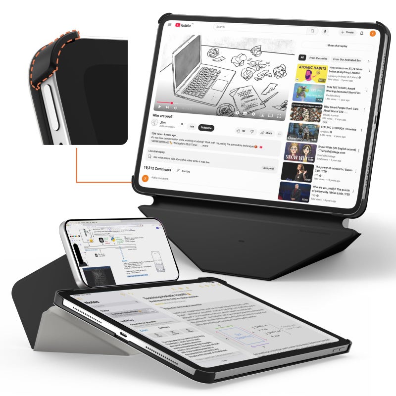 MOFT Dynamic Folio Case for iPad Pro 13" (M5 2025 / M4 2024)-[Reinforced Corner Protection] Stable Slim Magnetic Stand with 20+ Viewing Angles, Premium MOVAS Leather, Misty Cove x Jet Black - Image 1