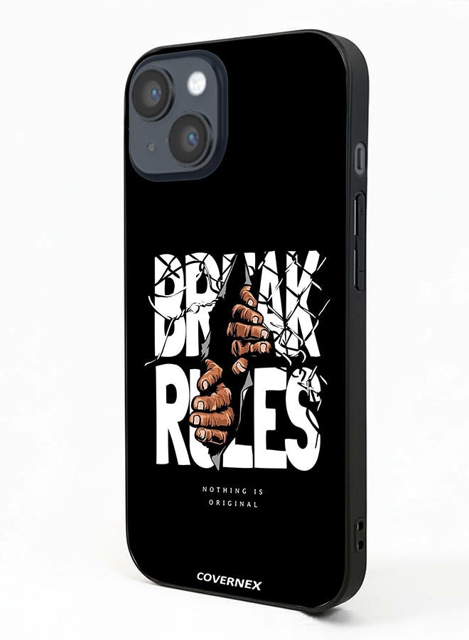 Covernex Apple iPhone 14 Protective Case Cover Printed Featuring Break Rules Shattered Text Graphic - Image 1