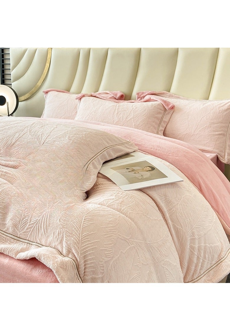 Bed Sheet Style — Carved Velvet Cloth Embroidered Wide Edge Milk Velvet Four Piece Bedding Set - Image 1