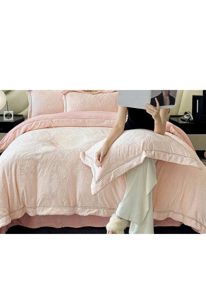 Bed Sheet Style — Carved Velvet Cloth Embroidered Wide Edge Milk Velvet Four Piece Bedding Set - Image 2