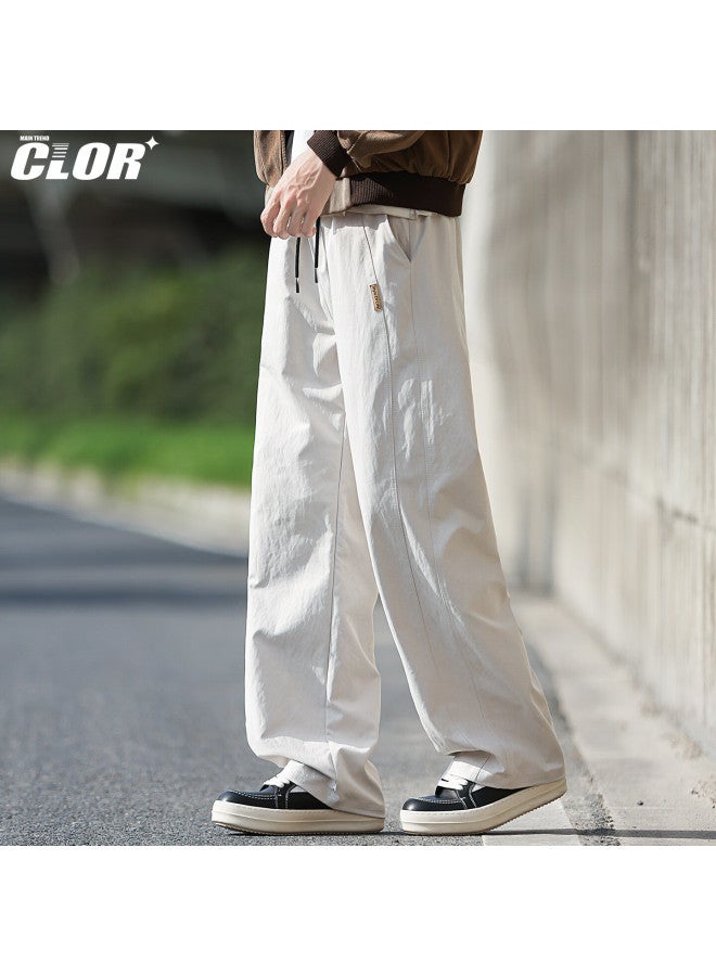 Clor American Style Casual Pants Spring Summer Loose Wide-leg Straight-leg Trousers For Men Cl89 Beige 4XL - Image 4