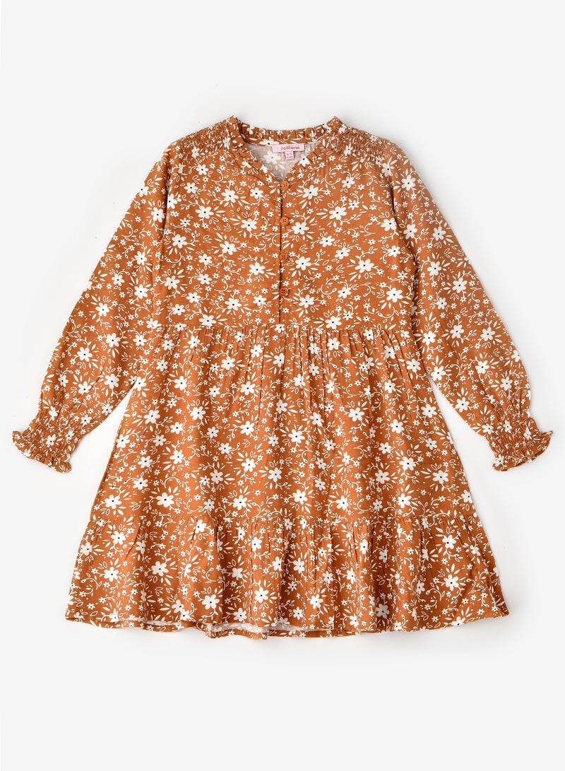 Jelliene فستان بناتي مطبوع بالكامل مصنوع من الفيسكوز بنسبة 100%، فستان ناعم وفضفاض للبنات - Image 1