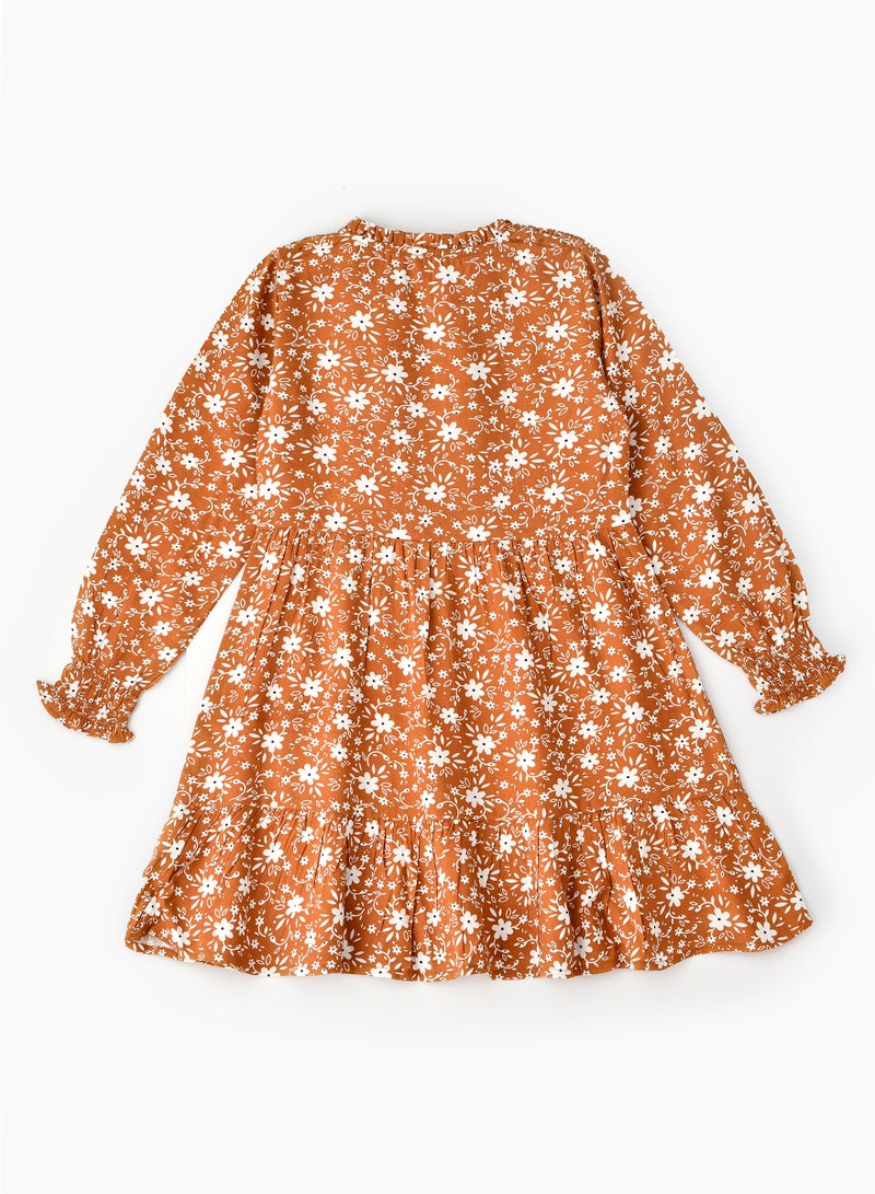 Jelliene فستان بناتي مطبوع بالكامل مصنوع من الفيسكوز بنسبة 100%، فستان ناعم وفضفاض للبنات - Image 2