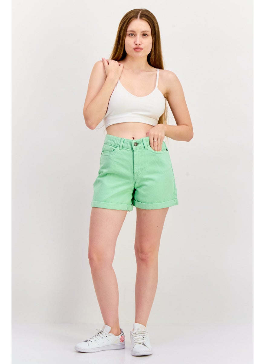 NOISY MAY Women Regular Fit Plain Denim Shorts, Mint Green  - Image 2