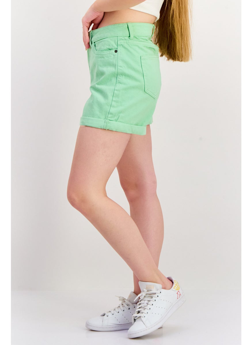 NOISY MAY Women Regular Fit Plain Denim Shorts, Mint Green  - Image 1