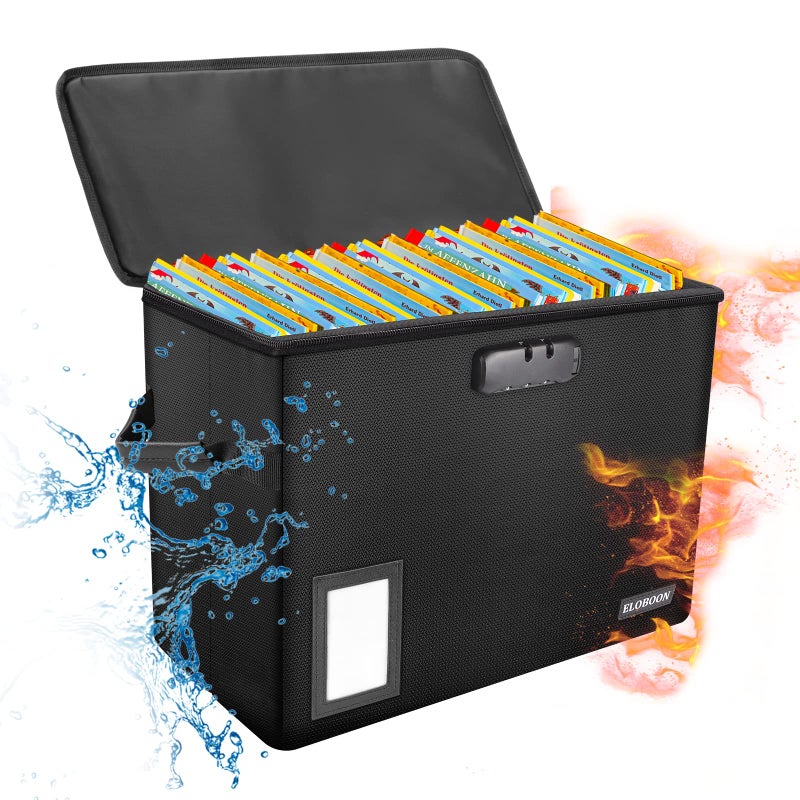 ELOBOON Comic Book Storage Box, Fireproof & Water-Resistant Comic Book Box with Lock and Label Window, Moistureproof Comic Short Box with Fire Zipper Holds 150-175 Comics,Heavy Duty Bin Black - Image 1
