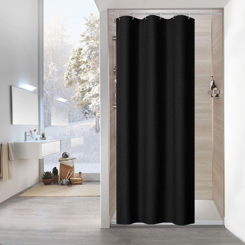 MitoVilla Black Waffle Small Stall Shower Curtain 36 x 72, Half Size Shower Curtain Liner, Farmhouse Fabric Narrow Shower Curtains for Bathroom Decor, 36 inch Weighted Shower Curtain Set - Image 1