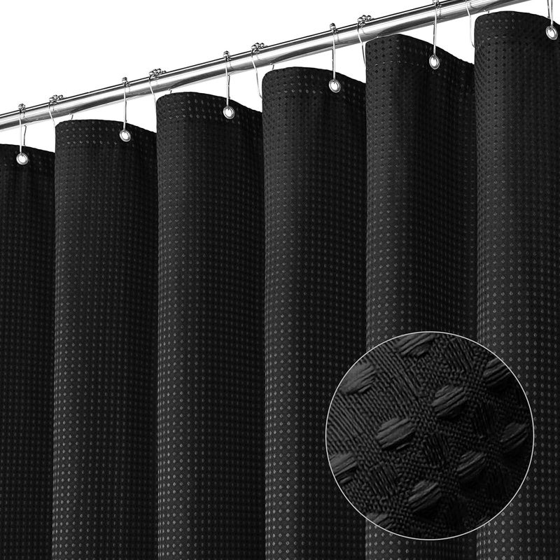 MitoVilla Black Waffle Small Stall Shower Curtain 36 x 72, Half Size Shower Curtain Liner, Farmhouse Fabric Narrow Shower Curtains for Bathroom Decor, 36 inch Weighted Shower Curtain Set - Image 2