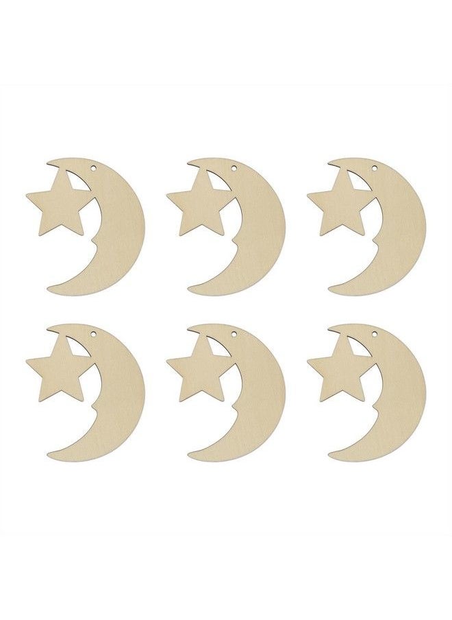 JANOU 20Pcs Moon With Star Wood Cutouts Diy Craft Embellishments Moon Star Unfinished Wood Gift Tags Ornaments Decoration  - Image 2