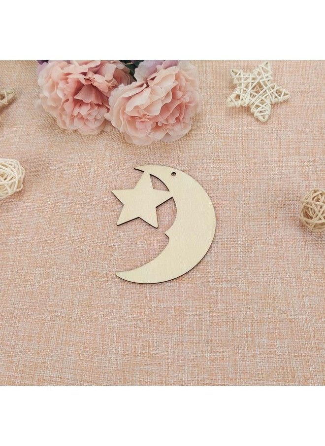JANOU 20Pcs Moon With Star Wood Cutouts Diy Craft Embellishments Moon Star Unfinished Wood Gift Tags Ornaments Decoration  - Image 4