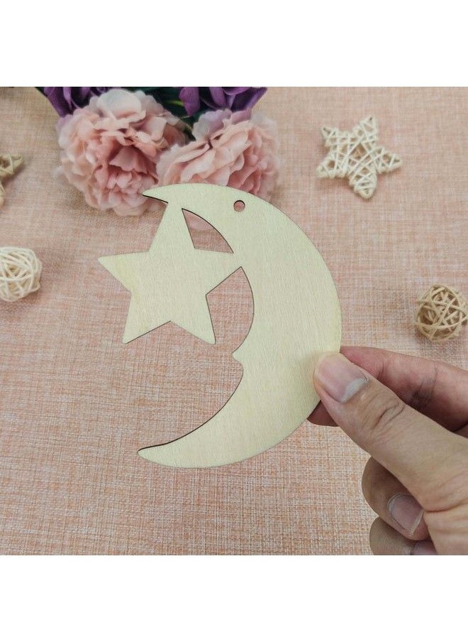 JANOU 20Pcs Moon With Star Wood Cutouts Diy Craft Embellishments Moon Star Unfinished Wood Gift Tags Ornaments Decoration  - Image 5