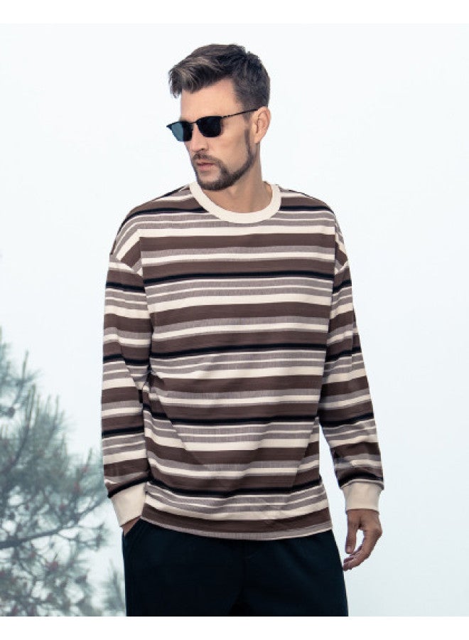 G Heavyweight】men's Long Sleeve Striped T-shirt - 2025 Spring Loose Drop Shoulder Casual Tee For Young Men - Image 1