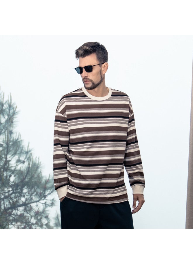 G Heavyweight】men's Long Sleeve Striped T-shirt - 2025 Spring Loose Drop Shoulder Casual Tee For Young Men - Image 2