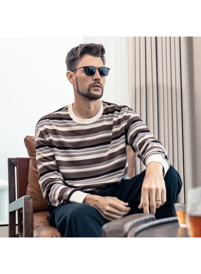 G Heavyweight】men's Long Sleeve Striped T-shirt - 2025 Spring Loose Drop Shoulder Casual Tee For Young Men - Image 5