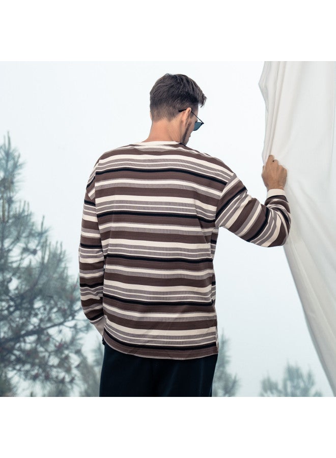 G Heavyweight】men's Long Sleeve Striped T-shirt - 2025 Spring Loose Drop Shoulder Casual Tee For Young Men - Image 4