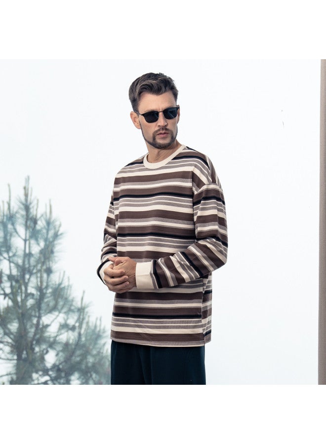 G Heavyweight】men's Long Sleeve Striped T-shirt - 2025 Spring Loose Drop Shoulder Casual Tee For Young Men - Image 3