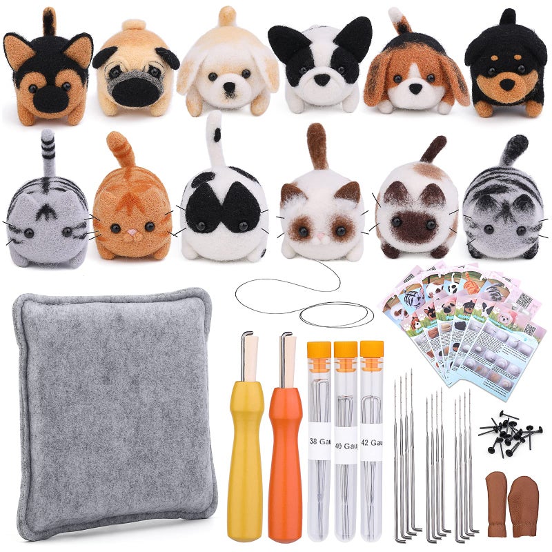 Mayboos Needle Felting Kit, 12 Pieces Doll Making Wool Needle Felting Starter Kit with Instruction, Felting Foam Mat and DIY Needle Felting Supply for DIY Craft Animal Home Decoration - Image 1