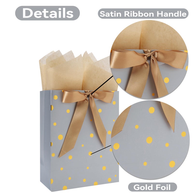 wishinside 4-Pack 10.6â€ Medium Gift Bag Set with Handles, Greeting Card, Tissue Papers and Stickers for for Women Girls Men Boys Kids Teens for Birthday Party, Shopping, Wedding, Motherâ€™s Day, Gold Foil Dots design, 4 Pcs - Image 4