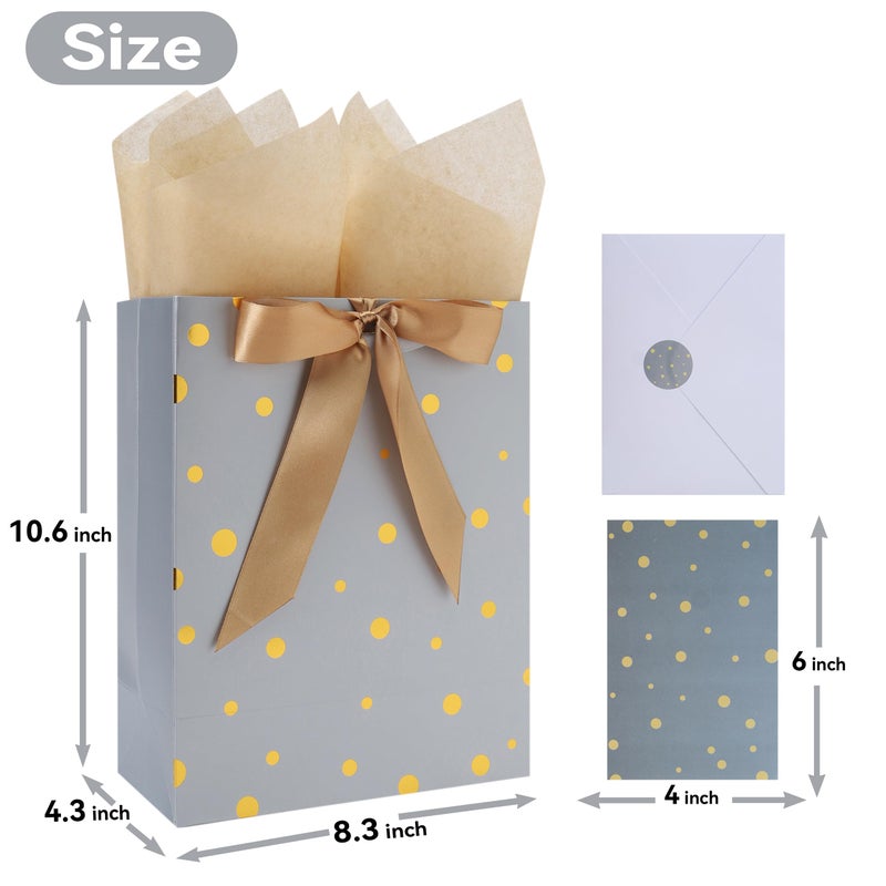 wishinside 4-Pack 10.6â€ Medium Gift Bag Set with Handles, Greeting Card, Tissue Papers and Stickers for for Women Girls Men Boys Kids Teens for Birthday Party, Shopping, Wedding, Motherâ€™s Day, Gold Foil Dots design, 4 Pcs - Image 5