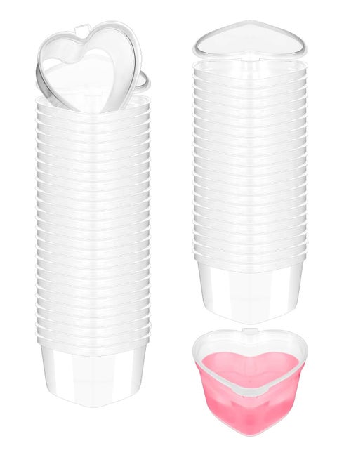 50PCS Plastic Disposable Portion Cups with Leak-Proof Lids, Souffle Cups, Jello Cups, Small Condiment Containers, Dipping Sauce Cup, Salad Dressing Containers, Heart-Shape for DIY Art Craft Make 45ML