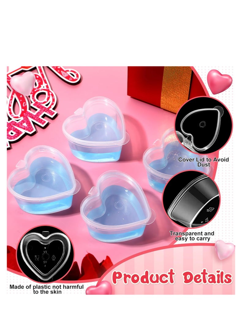 50PCS Plastic Disposable Portion Cups with Leak-Proof Lids, Souffle Cups, Jello Cups, Small Condiment Containers, Dipping Sauce Cup, Salad Dressing Containers, Heart-Shape for DIY Art Craft Make 45ML