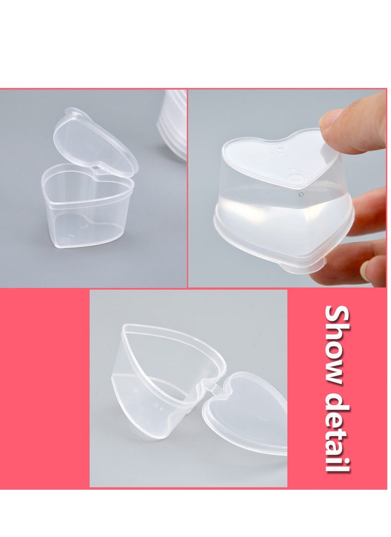 50PCS Plastic Disposable Portion Cups with Leak-Proof Lids, Souffle Cups, Jello Cups, Small Condiment Containers, Dipping Sauce Cup, Salad Dressing Containers, Heart-Shape for DIY Art Craft Make 45ML