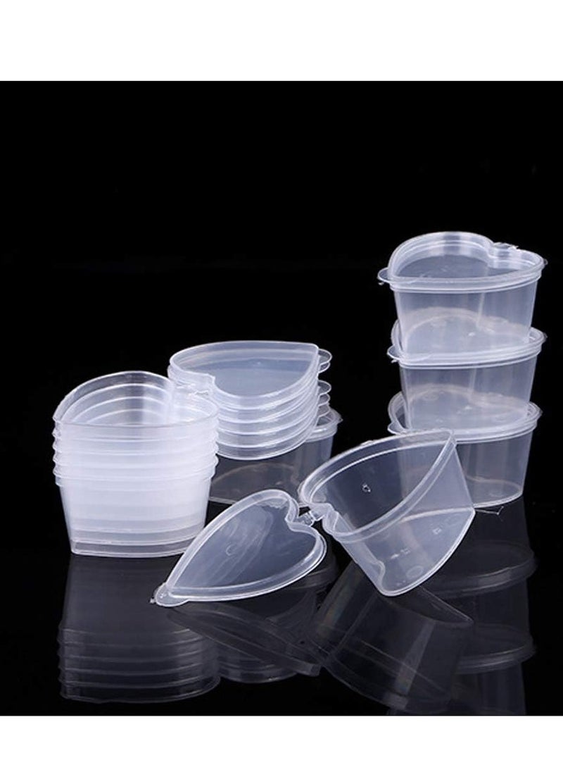 50PCS Plastic Disposable Portion Cups with Leak-Proof Lids, Souffle Cups, Jello Cups, Small Condiment Containers, Dipping Sauce Cup, Salad Dressing Containers, Heart-Shape for DIY Art Craft Make 45ML