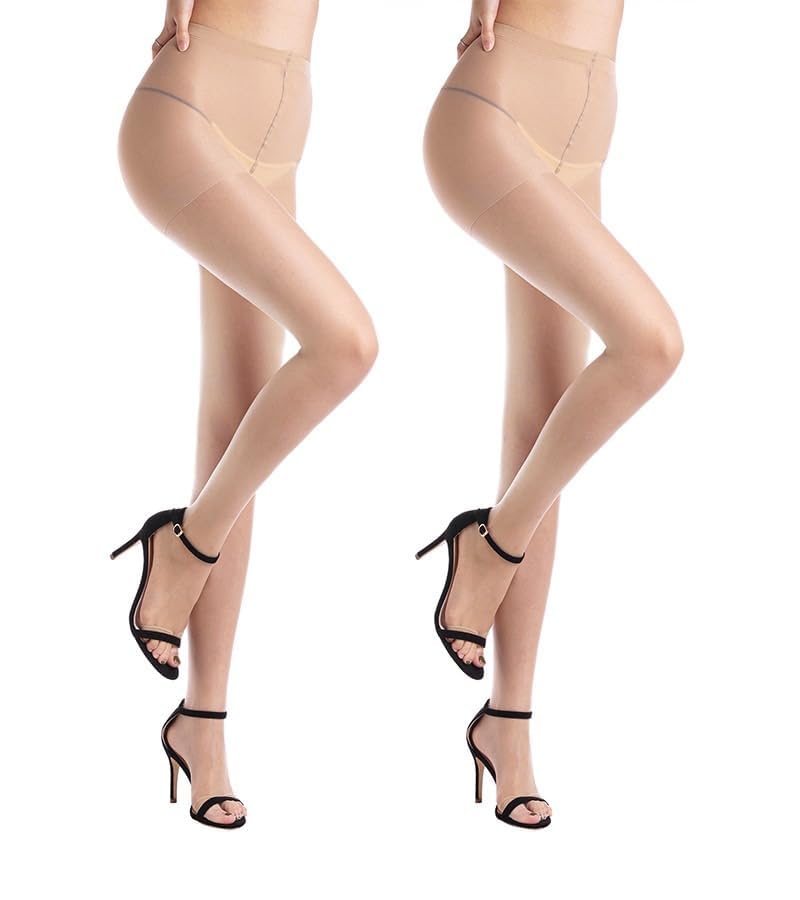 WAKUNA 2 Pairs Toeless Pantyhose Tights For Women 20D Open Toe Pantyhose Control Top Beige Small - Image 2