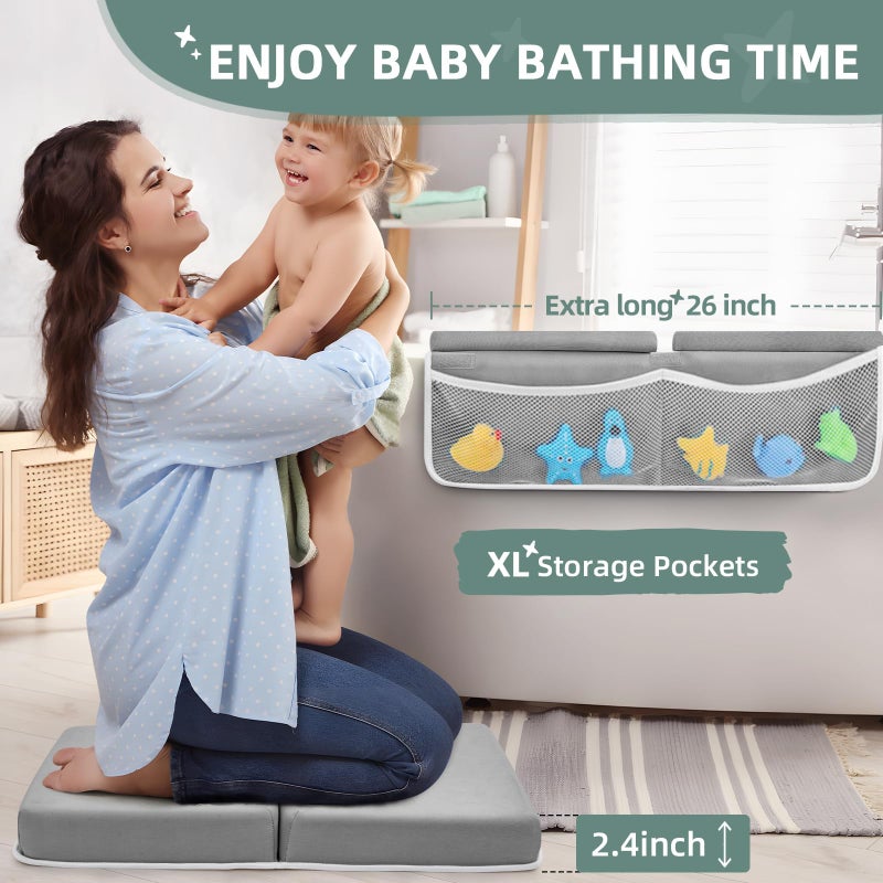 IFNOW Baby Bath Kneeler and Elbow Rest Pad Set - 26'' Extra Long and 2.4'' Thick, Quick Dry Kneeling Pad for Bathing Baby with Knee & Arm Support, Foldable Non-Slip Bathtub Mat with Toys Organizer - Image 2