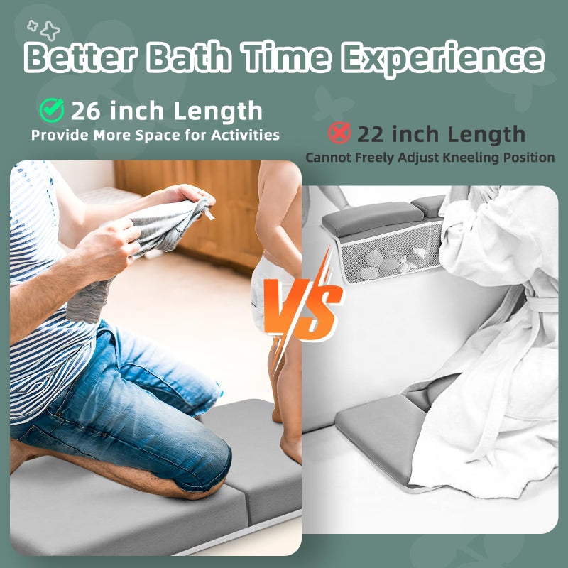 IFNOW Baby Bath Kneeler and Elbow Rest Pad Set - 26'' Extra Long and 2.4'' Thick, Quick Dry Kneeling Pad for Bathing Baby with Knee & Arm Support, Foldable Non-Slip Bathtub Mat with Toys Organizer - Image 4