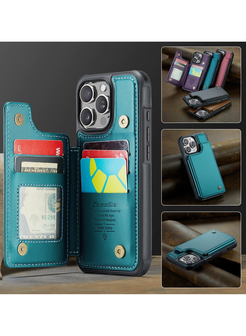 CaseMe Wallet Case for iPhone 16 Pro Max Premium Handmade Durable PU Leather Slim Shockproof Case with [Double Magnetic Clasp] [Card Holder] [Kickstand] [RFID Blocking] (Green) - Image 2