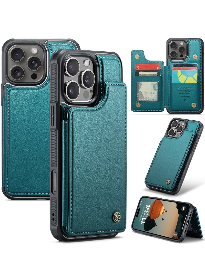 CaseMe Wallet Case for iPhone 16 Pro Max Premium Handmade Durable PU Leather Slim Shockproof Case with [Double Magnetic Clasp] [Card Holder] [Kickstand] [RFID Blocking] (Green) - Image 1