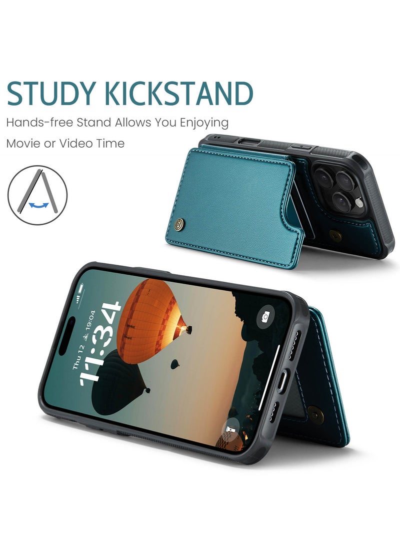 CaseMe Wallet Case for iPhone 16 Pro Max Premium Handmade Durable PU Leather Slim Shockproof Case with [Double Magnetic Clasp] [Card Holder] [Kickstand] [RFID Blocking] (Green) - Image 5