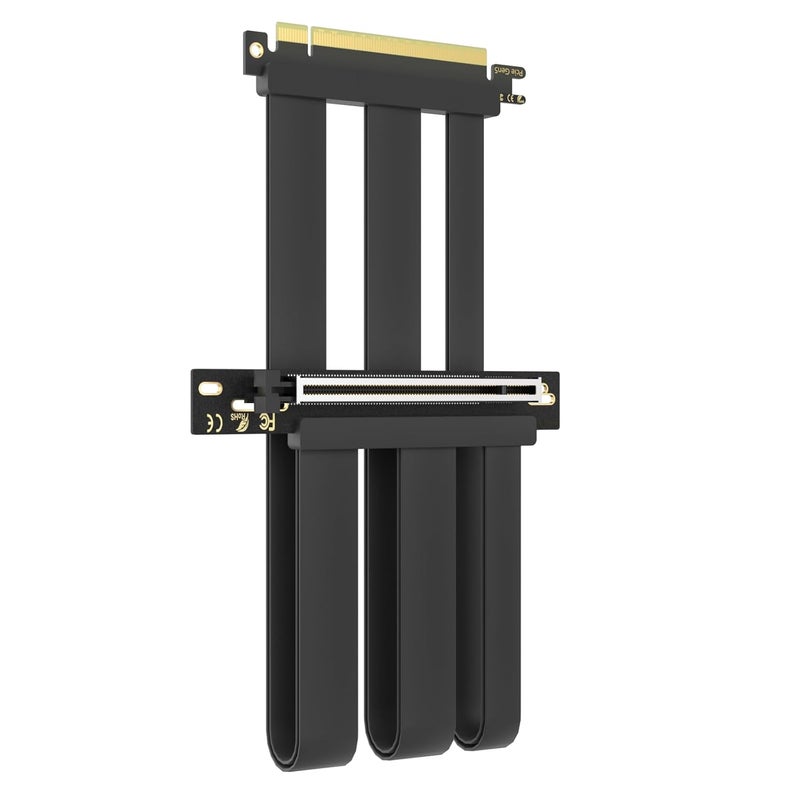 جلوتريندز كابل بطول 300 مم من نوع PCIe 5.0 للرفع (Riser Cable)، متوافق مع كرتات الشاشة RTX5090 وRTX4090 وRX9070 وRX7900، يدعم زاوية قائمة بقيمة 90 درجة لتثبيت كرت الشاشة بشكل عمودي. - Image 1