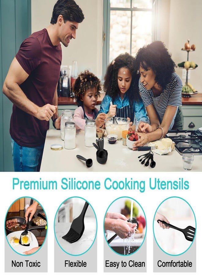 إي-فار مجموعة أدوات طهي سيليكون من إي-فار، 25 قطعة مع حامل، أدوات مطبخ غير سامة: ملعقة مسطحة، ملعقة تقليب، ملعقة، مغرفة، مناسبة لأواني الطهي غير اللاصقة، مقاومة للحرارة وآمنة للغسل في غسالة الأطباق - أسود - Image 4