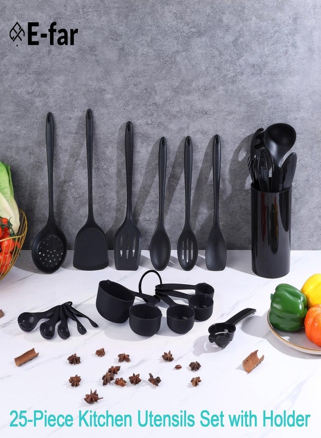 إي-فار مجموعة أدوات طهي سيليكون من إي-فار، 25 قطعة مع حامل، أدوات مطبخ غير سامة: ملعقة مسطحة، ملعقة تقليب، ملعقة، مغرفة، مناسبة لأواني الطهي غير اللاصقة، مقاومة للحرارة وآمنة للغسل في غسالة الأطباق - أسود - Image 5
