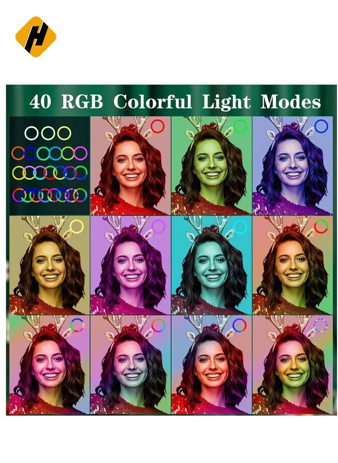 HuHa Ring Light with Tripod Stand & Phone Holder - 10 inch Selfie LED Ringlight Dimmable Desktop Lamp 40 Colors RGB Tall Circle Lights for Camera Makeup Video YouTube TikTok Live Streaming  - Image 4