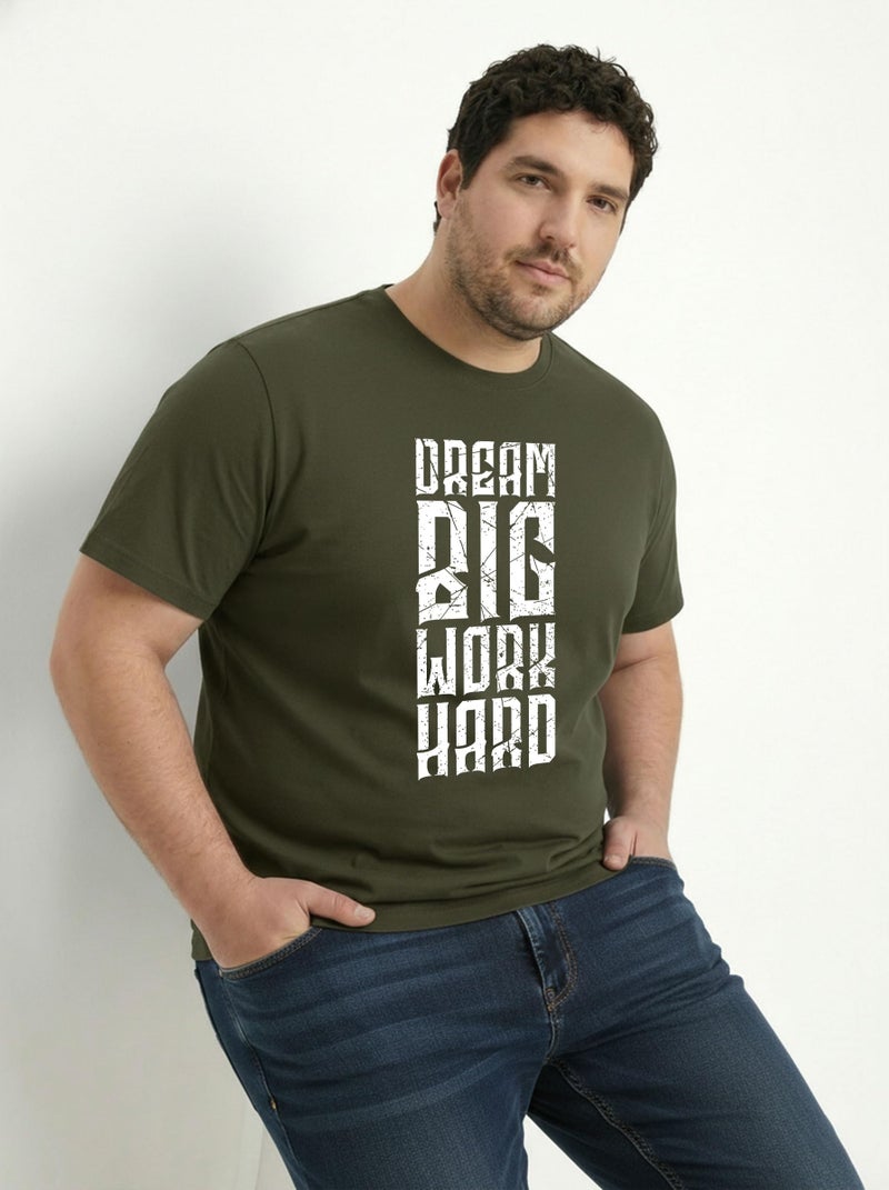 Toodlegram Men Plus Size Cotton Printed T-Shirt Half Sleeve Round Neck Regular Fit Casual Wear 3XL–9XL Olive Green - Image 3