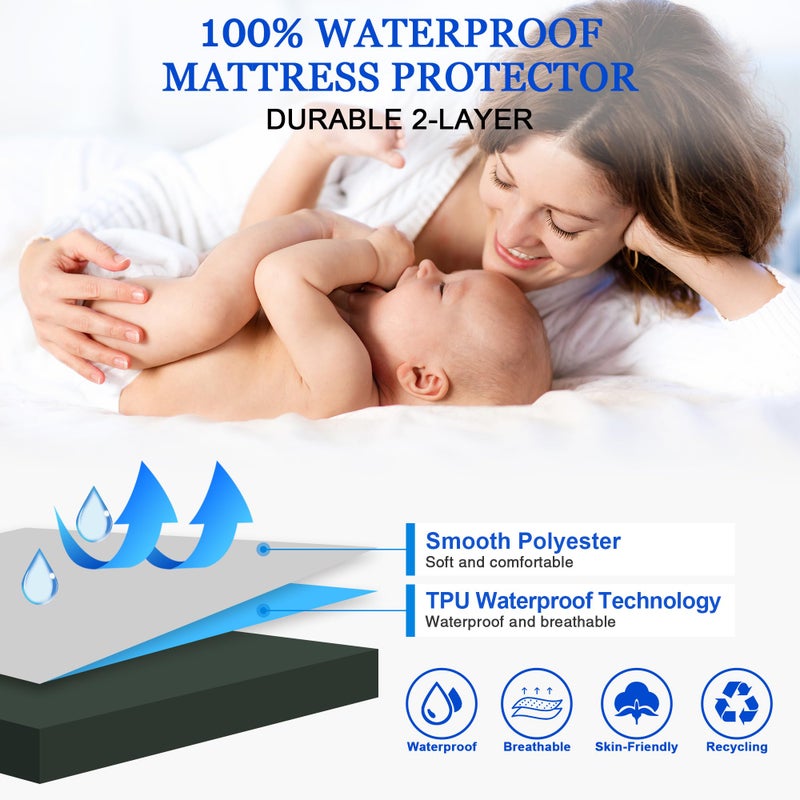 Sufdari Twin XL Mattress Protector Waterproof Mattress Protector Fitted Sheet Style Mattress Cover with 18"" Deep Pocket Washable and Comfortable-Green Twin XL - Image 2