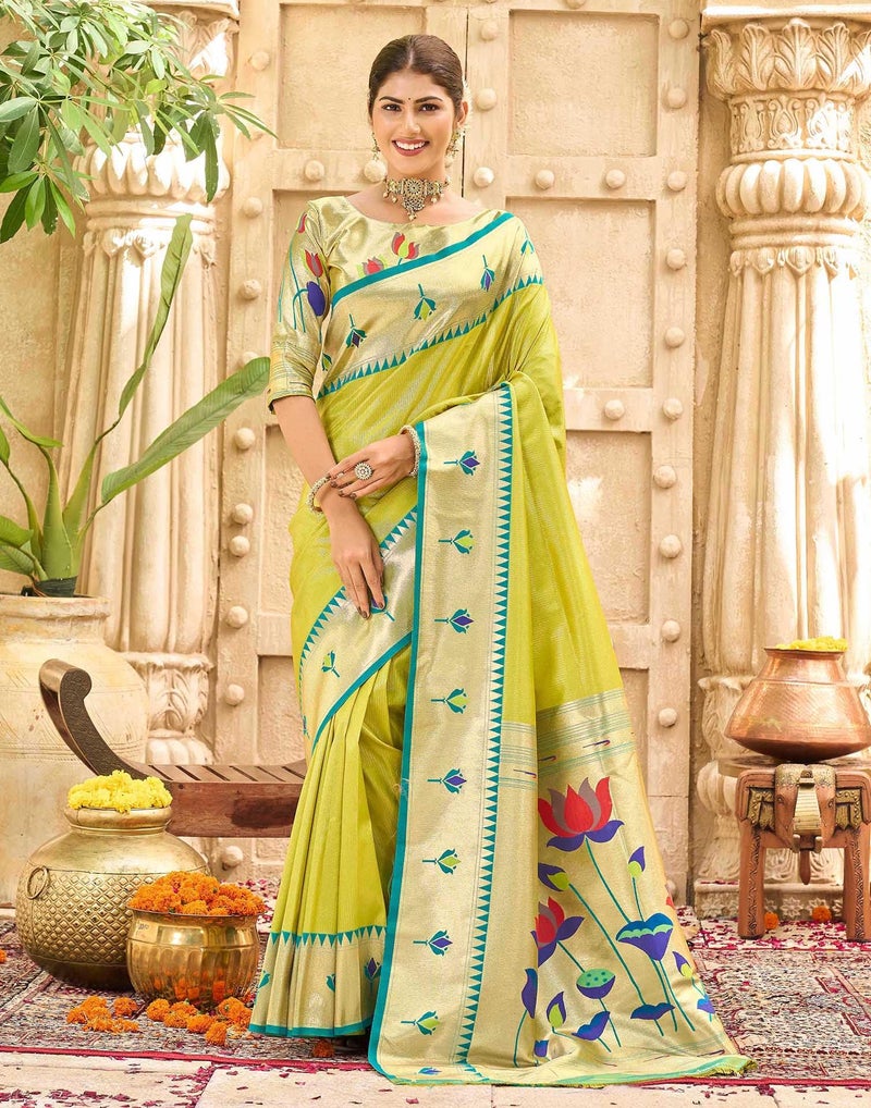 SIRIL Women's Paithani Soft Silk Kanjivaram Saree With Unstitched Blouse Piece(4780S132_Green) - Image 2