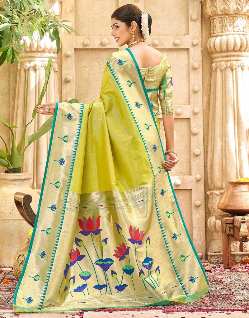 SIRIL Women's Paithani Soft Silk Kanjivaram Saree With Unstitched Blouse Piece(4780S132_Green) - Image 5