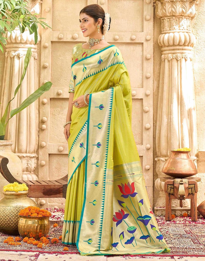 SIRIL Women's Paithani Soft Silk Kanjivaram Saree With Unstitched Blouse Piece(4780S132_Green) - Image 3