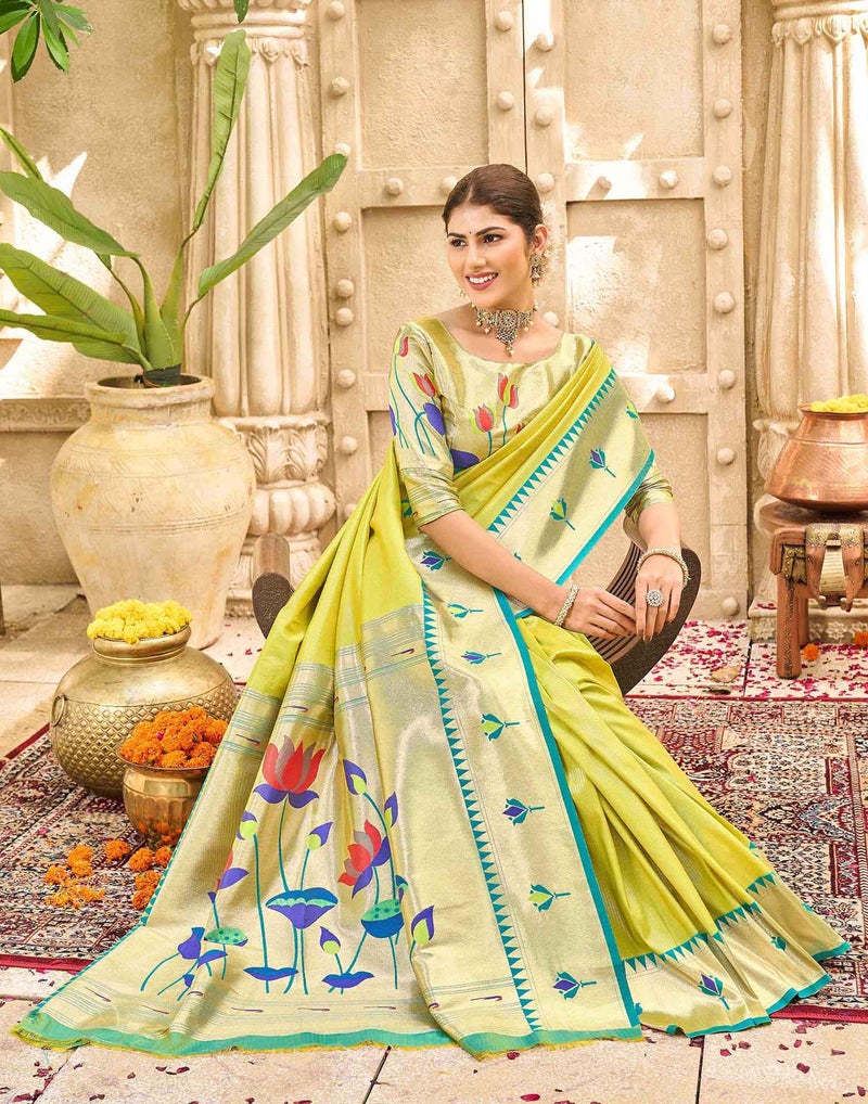 SIRIL Women's Paithani Soft Silk Kanjivaram Saree With Unstitched Blouse Piece(4780S132_Green) - Image 4