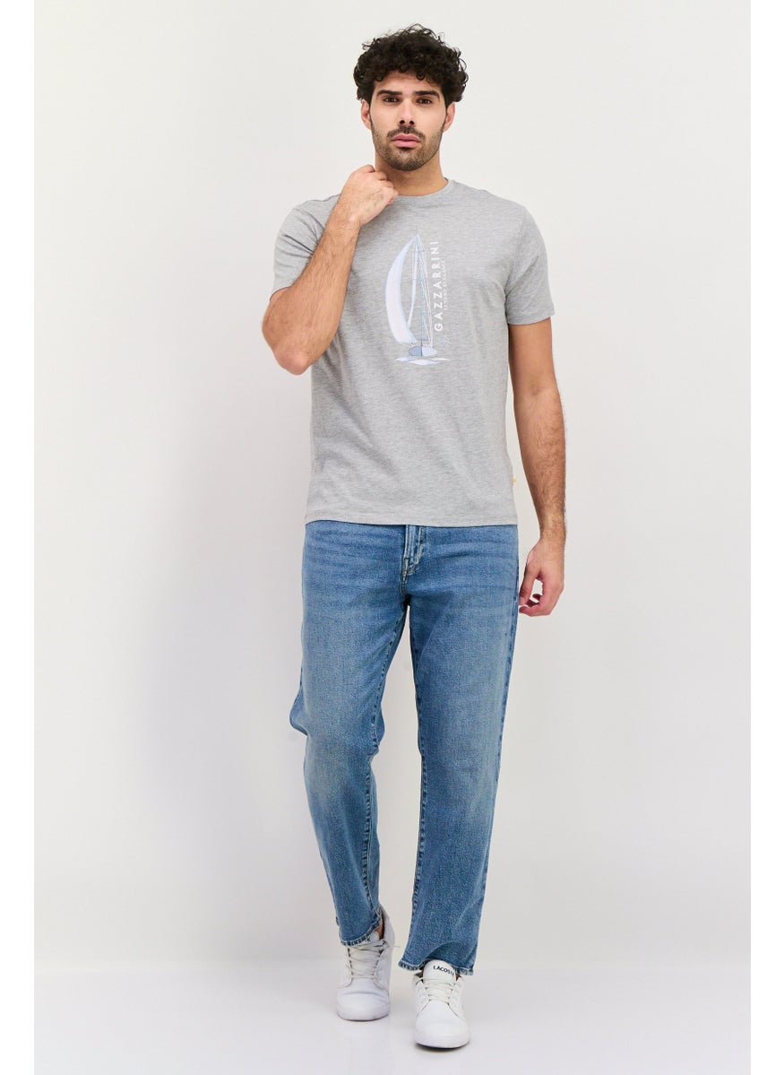 Gazzarrini Men Round Neck Graphic Print Short Sleeves T-shirt, Grey  - Image 2