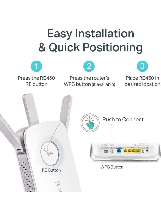 تي بي لينك موسع نطاق واي فاي AC1750، 3 هوائيات خارجية، مزدوج النطاق 5GHz و 2.4GHz، متوافق مع EasyMesh، يصل إلى 1300Mbps معدل الإشارة، RE450 - Image 5