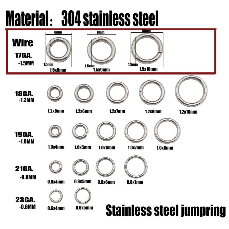 WOCRAFT 300pcs Mix 8mm 9mm 10mm Stainless Steel Thick Strong Rings Jump Rings Connector Rings for Jewelry Making Necklaces Bracelet Earrings Keychain DIY Craft (M536) - Image 3