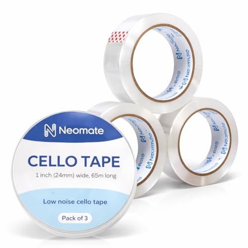 Neomate Low Noise Cello Tape | 1 Inch (24mm x 65m), Transparent | Set of 3 | Multipurpose Adhesive Tape for Office, Home, and Craft Projects - Image 1