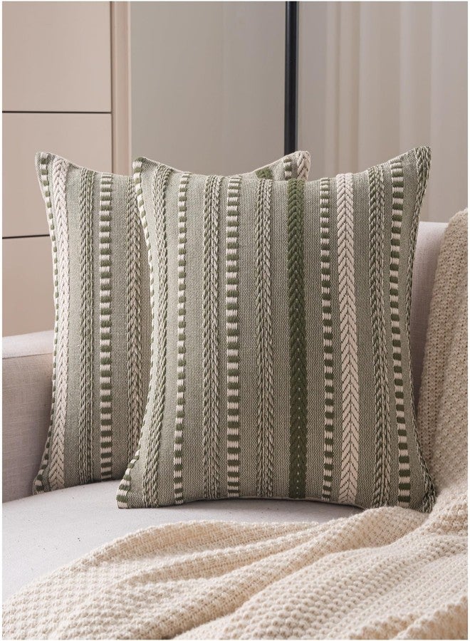 Cethom Boho Throw Pillow Covers 20x20 Inch Set of 2, Farmhouse Decorative Couch Pillow Cases, Green Accent Pillows of Bed, Sofa Bedroom Living Room Home Decor Cushion Cover - Image 1