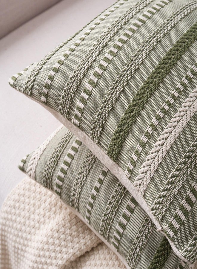 Cethom Boho Throw Pillow Covers 20x20 Inch Set of 2, Farmhouse Decorative Couch Pillow Cases, Green Accent Pillows of Bed, Sofa Bedroom Living Room Home Decor Cushion Cover - Image 2